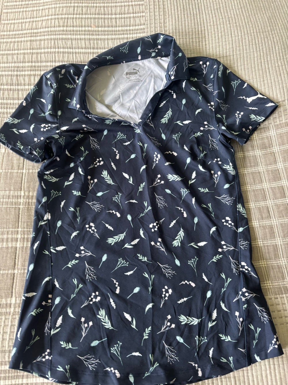 Puma Girls Golf Shirt Cover with Mint and White Botanical Print